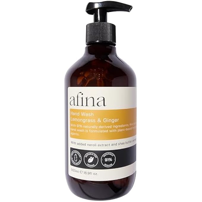 Afina LEMONGRASS & GINGER LUXURY HAND WASH - 500ML HAND SOAP BOTTLE - LEMON, BERGAMOT & GINGER NOTES WITH A DEEP BASE OF MUSK, CEDARWOOD & HELIOTROPE - VEGAN FRIENDLY HANDWASH - UK PRODUCED - Image 1